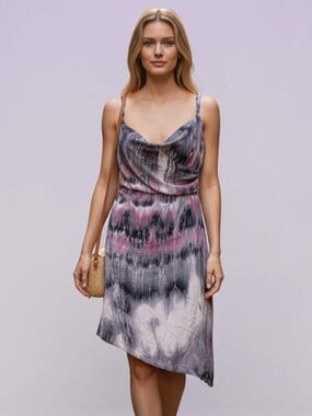 Sjobeck Women's Asymmetrical Tie-Dye Slip Dress - Pink & Gray